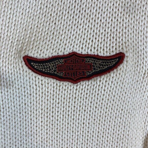 Vtg Y2K 2004 Harley Davidson‎ Women 2X Chunky Knit Ivory Spell Out Back Full Zip - Picture 2 of 15